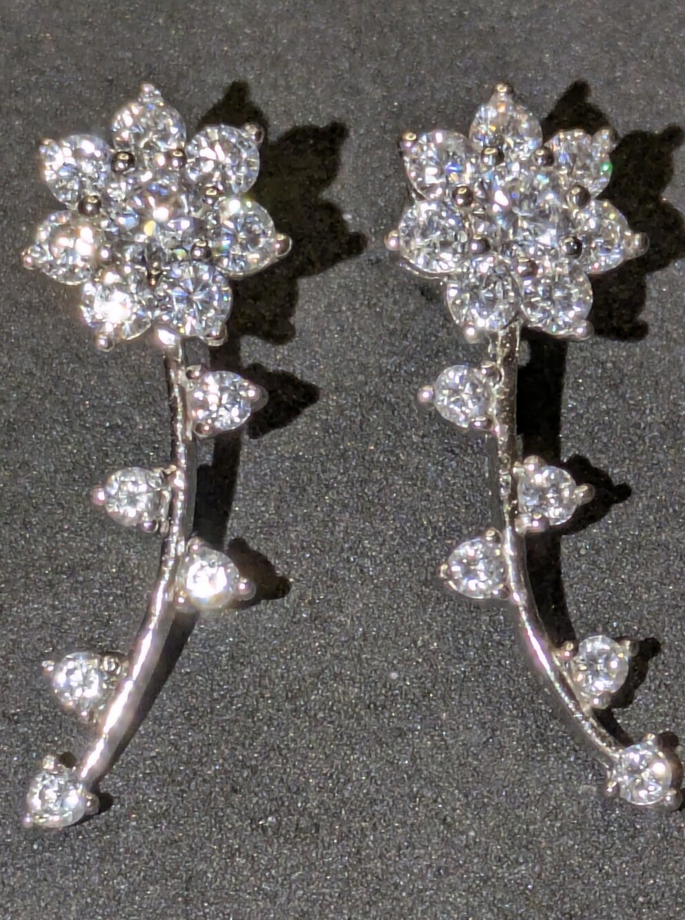 PAJ 925 Sterling Silver CZ Floral Climber Earrings Sparkly Flower Vine (New)